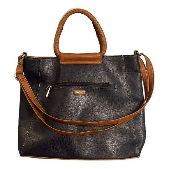 Relic Versatile Pebbled Faux Leather Bag  - Navy/Tan - 13" w x 3.5" d x 11.5” h - Picture 5 of 15